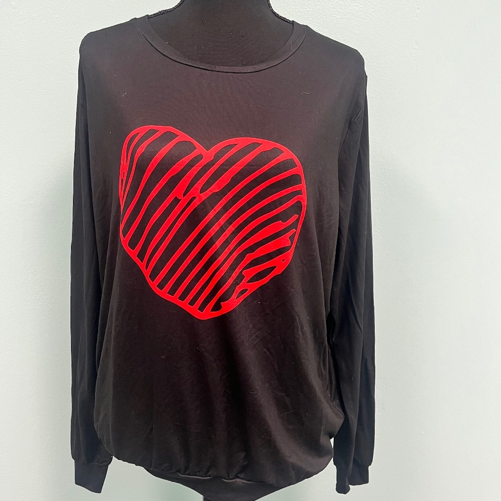 Pixie lady black & red stripe heart sweatshirt and joggers lounge set size XL